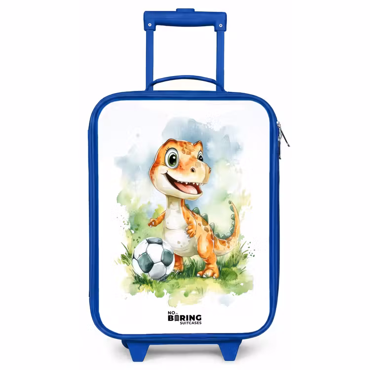 Children's suitcase - Blue - Dino with soccer in colorful field — 1