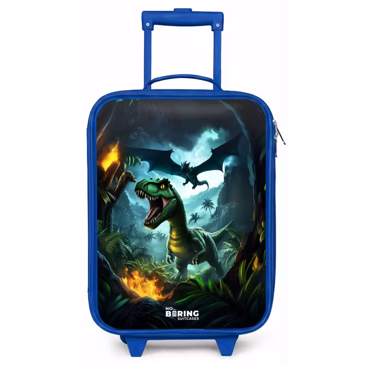 Children's suitcase - Blue - Dinosaur and dragon in fiery jungle valley — 1