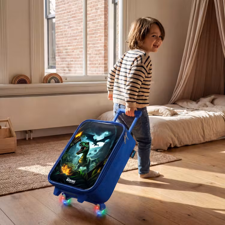 Children's suitcase - Blue - Dinosaur and dragon in fiery jungle valley — 2