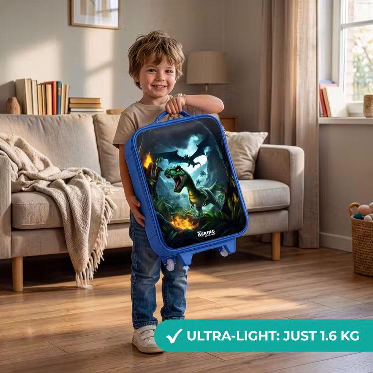 Children's suitcase - Blue - Dinosaur and dragon in fiery jungle valley — 3