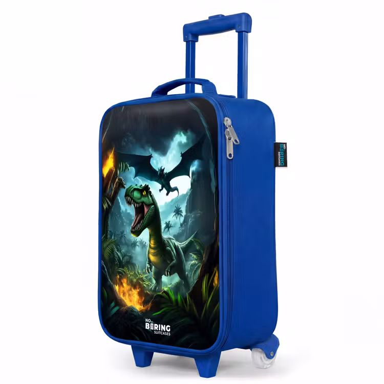 Children's suitcase - Blue - Dinosaur and dragon in fiery jungle valley — 5