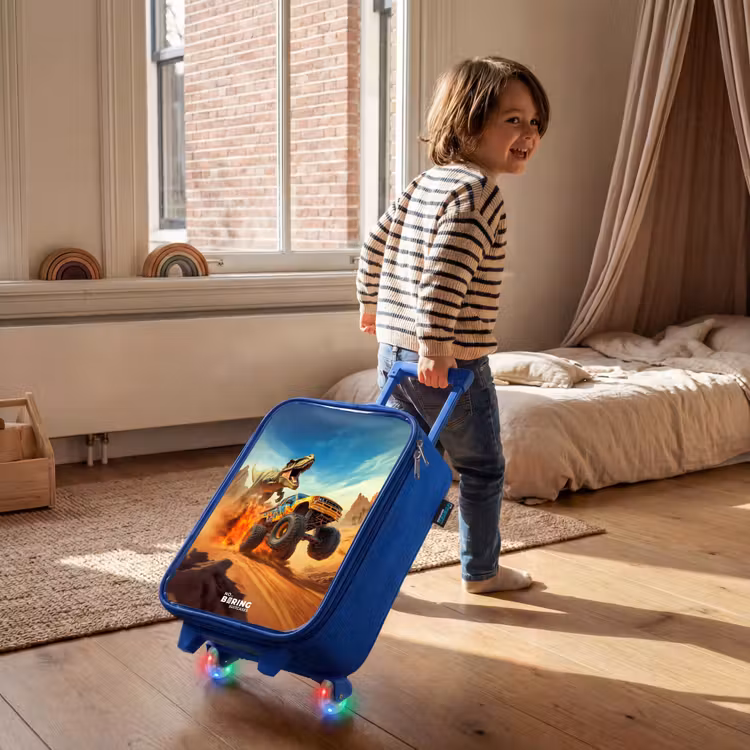 Children's suitcase - Blue - Fleeing truck for T-Rex in fiery desert — 2