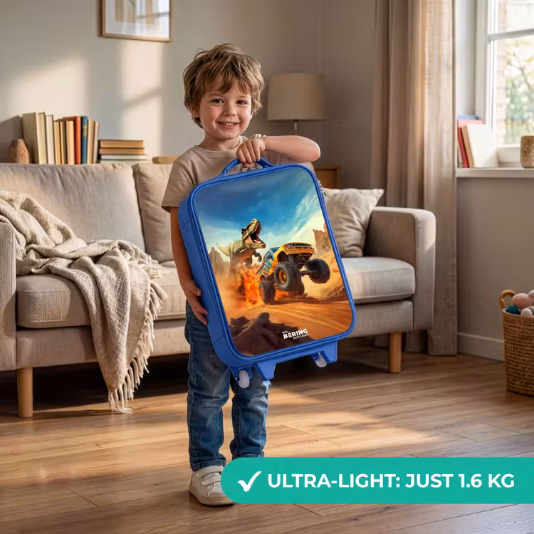 Children's suitcase - Blue - Fleeing truck for T-Rex in fiery desert — 3