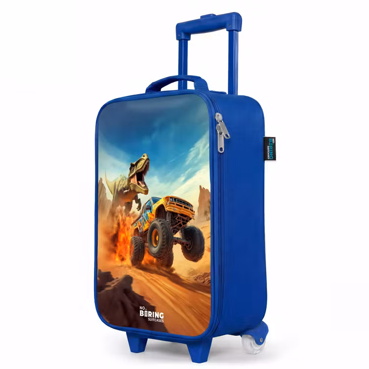 Children's suitcase - Blue - Fleeing truck for T-Rex in fiery desert — 5