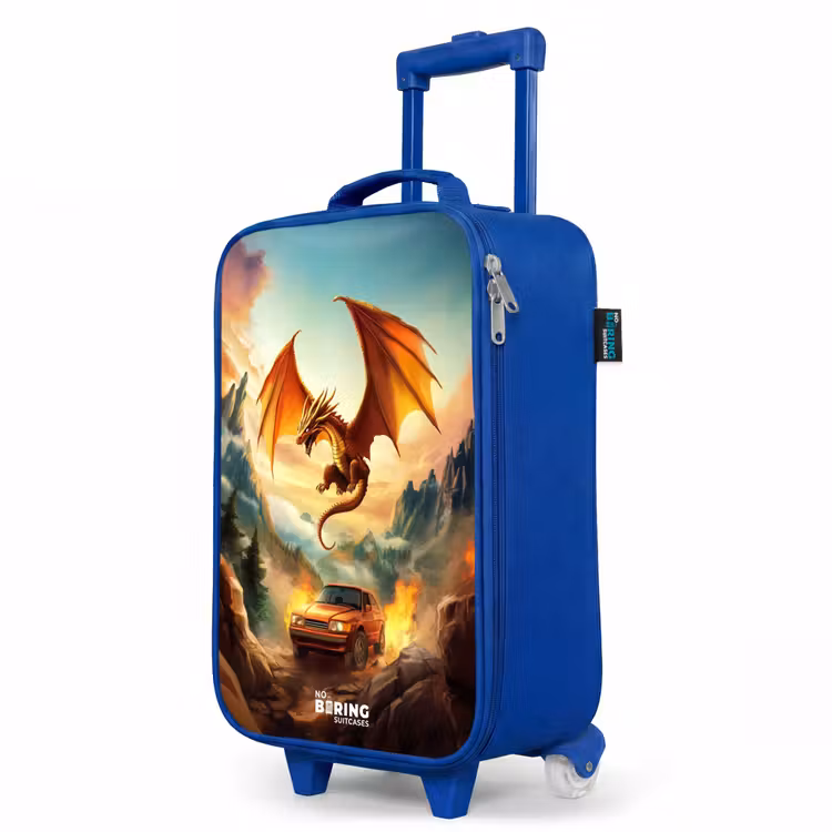 Children's suitcase - Blue - Flying dragon over fiery mountain road — 5