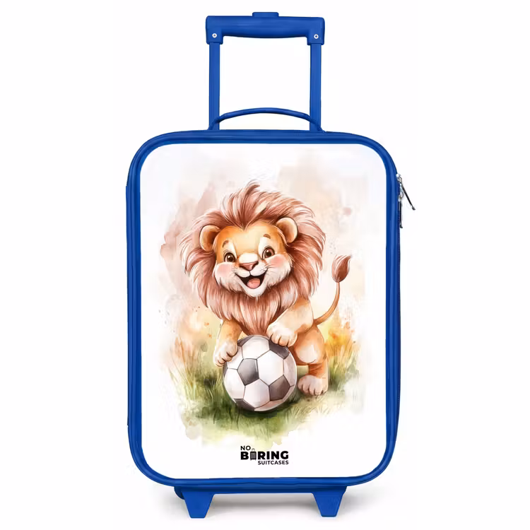 Children's suitcase - Blue - Playful lion with soccer on lawn — 1