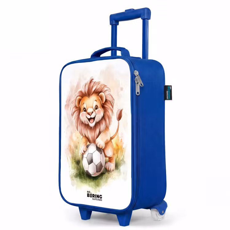Children's suitcase - Blue - Playful lion with soccer on lawn — 5