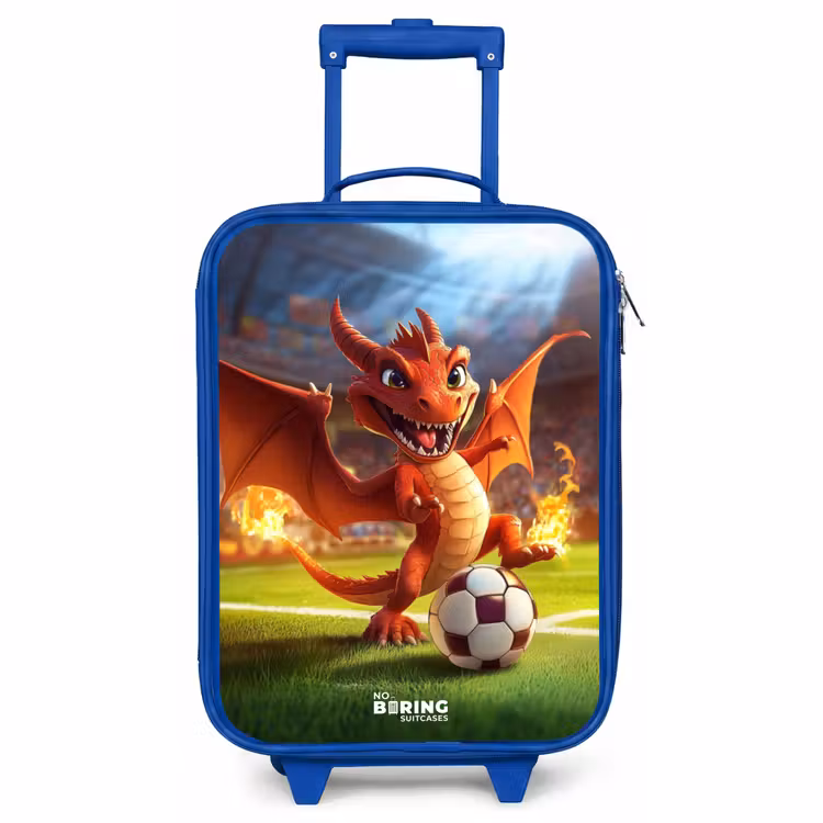 Children's suitcase - Blue - Red dragon plays soccer in sunny stadium — 1