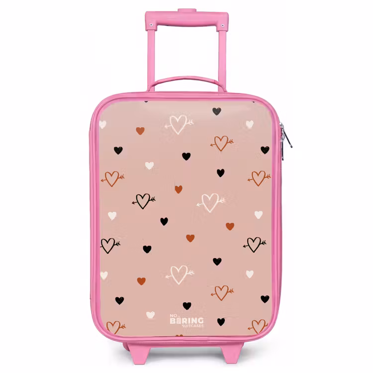 Children's suitcase - Pink - Hearts with arrows in black, white and pink — 1