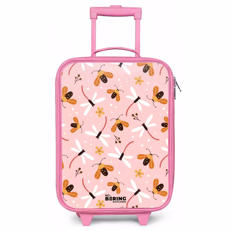 Children's suitcase - Pink - Ladybugs and dragonflies on pink background — 1