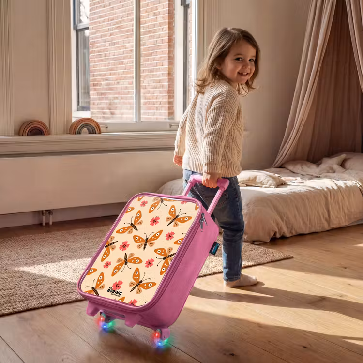 Children's suitcase - Pink - Orange butterflies and pink flowers on beige background — 2