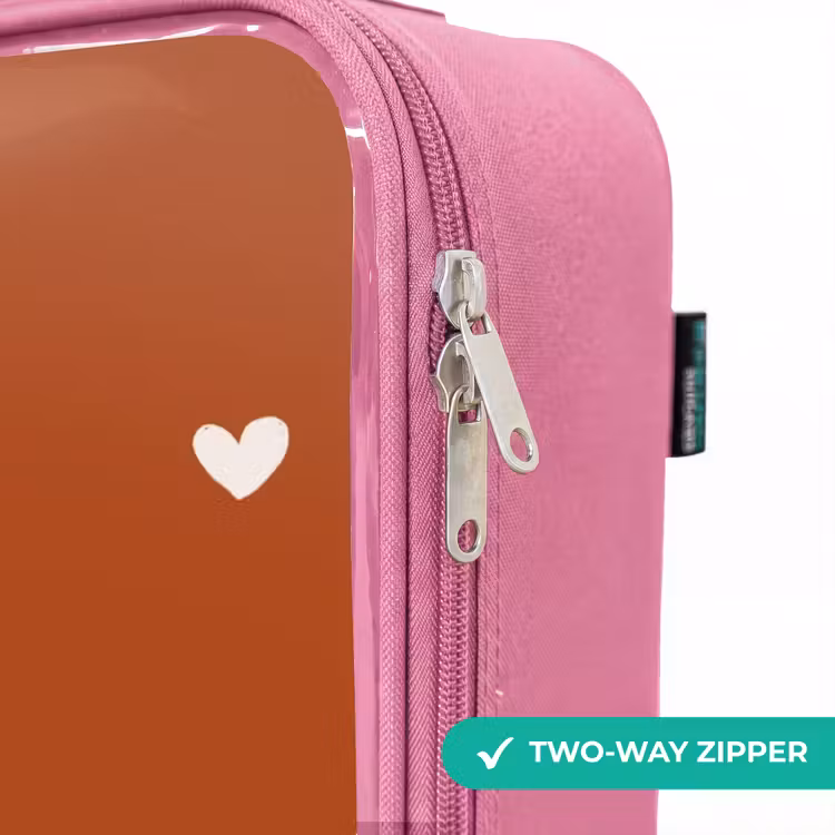 Children's suitcase - Pink - White heart pattern on orange brown background — 4