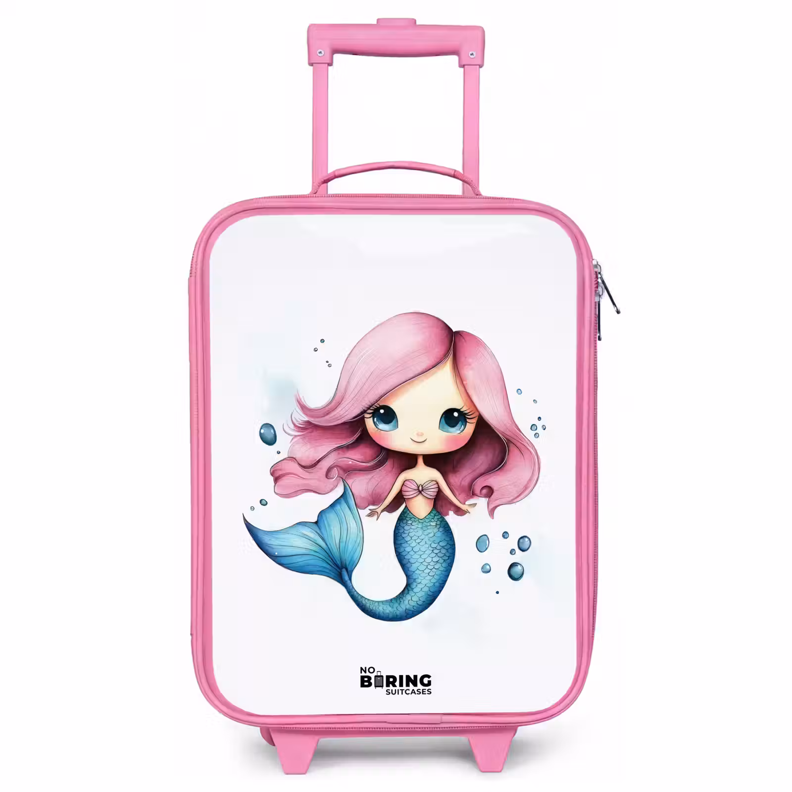 Children's suitcase - Pink - Mermaid with pink hair and blue tail among bubbles — 1