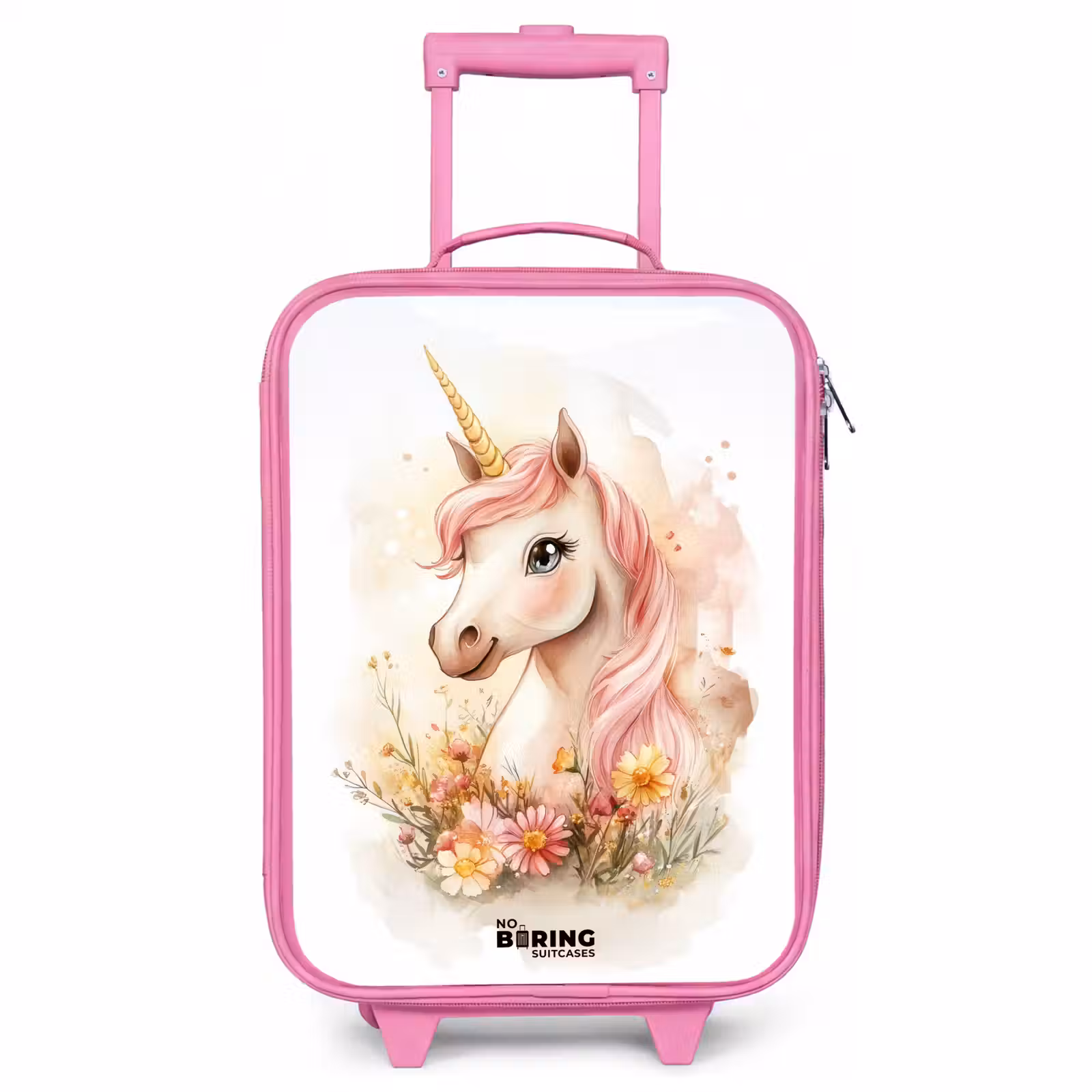 Children's suitcase - Pink - Unicorn with pink mane among pastel flowers — 1