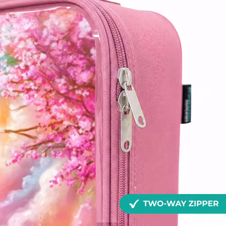 Children's suitcase - Pink - Deer with a lamb in pastel flower field — 4