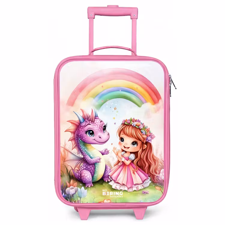 Children's suitcase - Pink - Girl with purple dragon under rainbow — 1