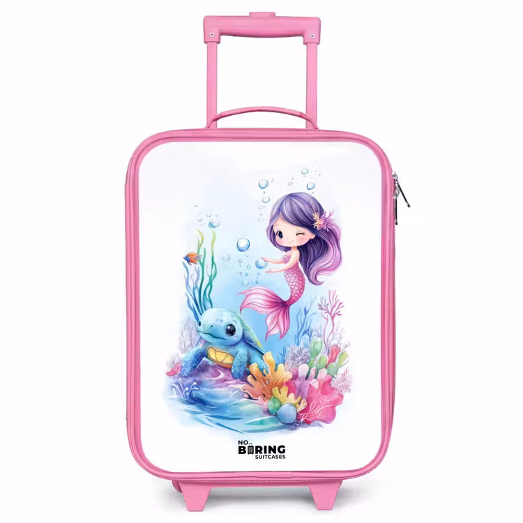 Children's suitcase - Pink - Mermaid with blue turtle among coral — 1