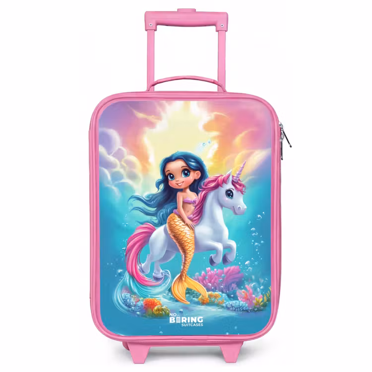 Children's suitcase - Pink - Mermaid with golden tail with a white unicorn — 1
