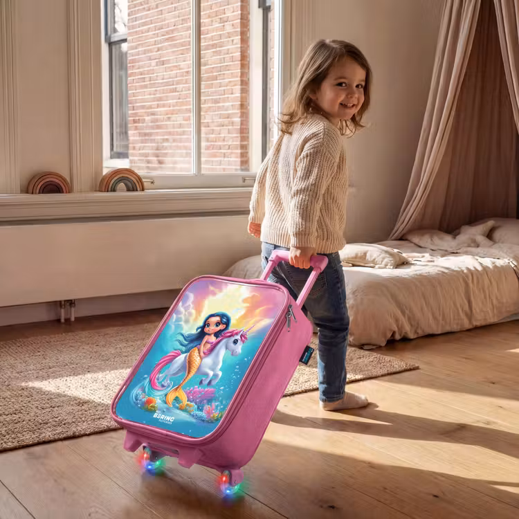 Children's suitcase - Pink - Mermaid with golden tail with a white unicorn — 2