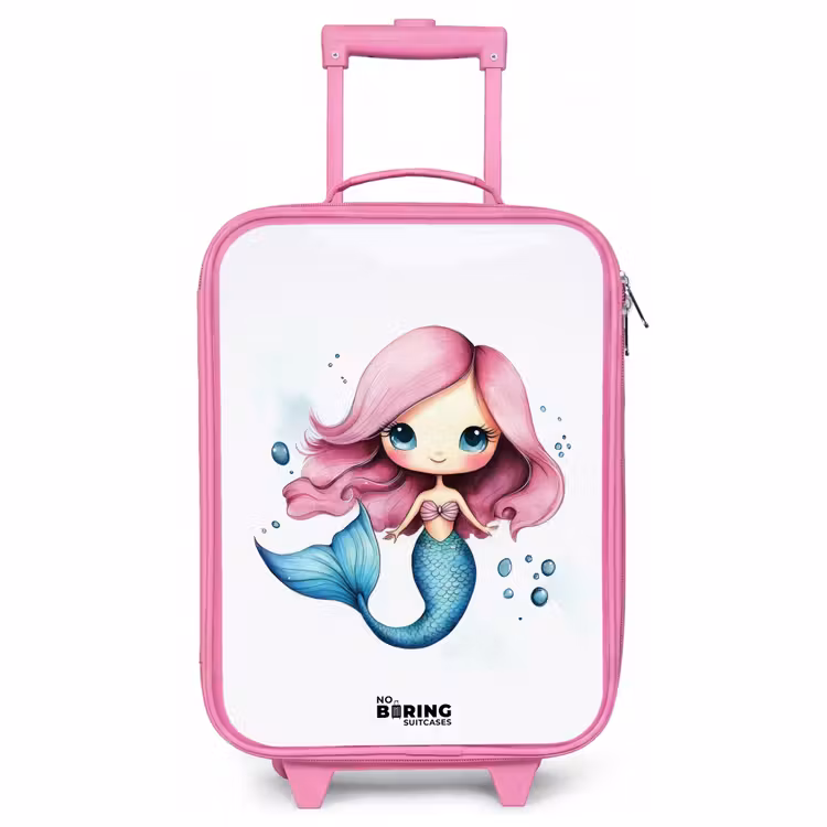 Children's suitcase - Pink - Mermaid with pink hair and blue tail among bubbles — 1