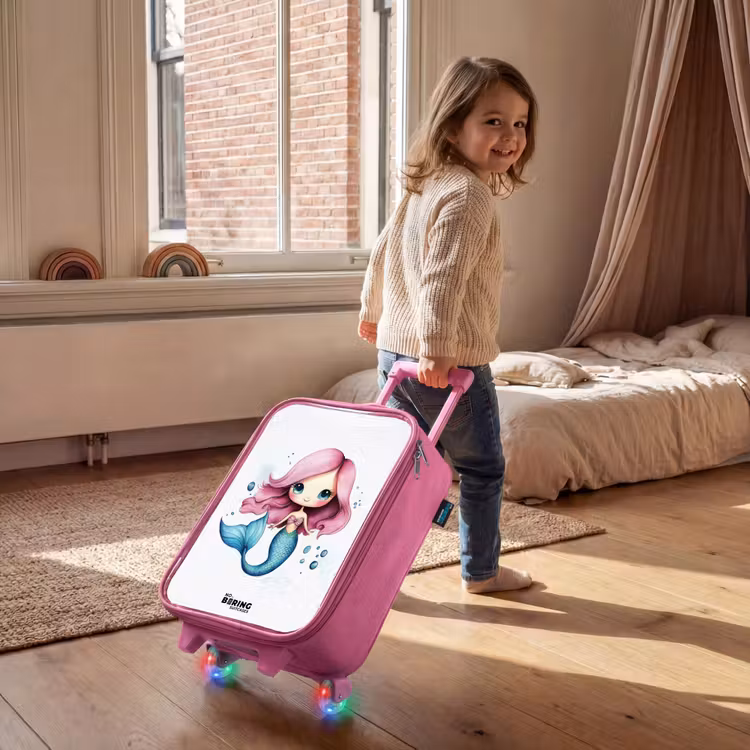 Children's suitcase - Pink - Mermaid with pink hair and blue tail among bubbles — 2