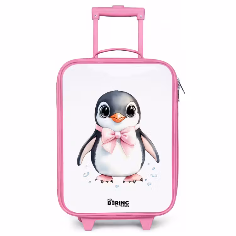 Children's suitcase - Pink - Penguin with pink bow and ice drops — 1