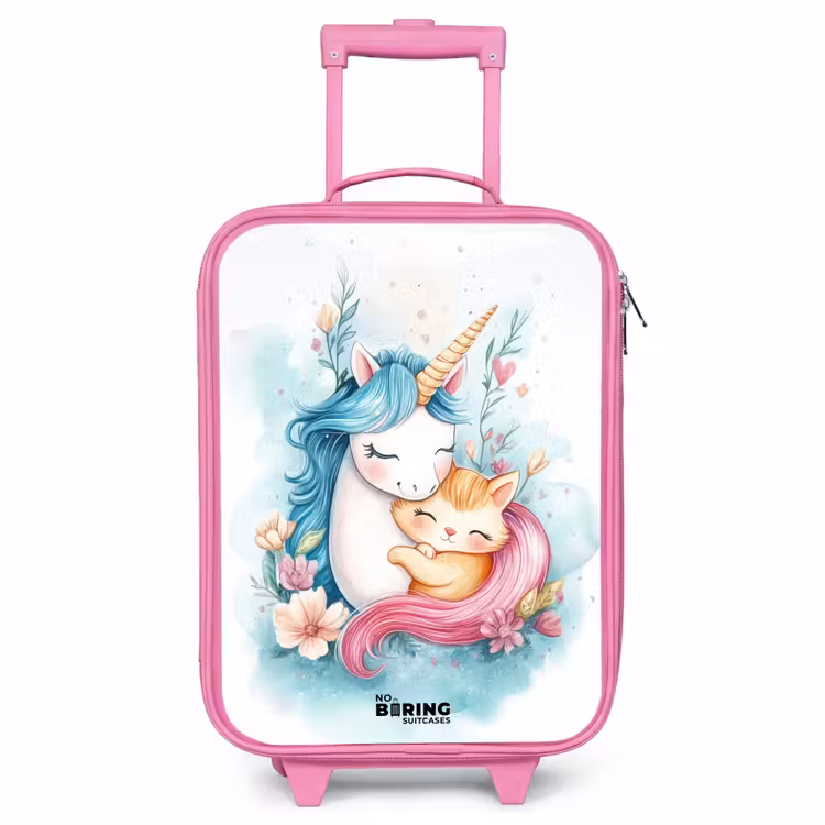 Children's suitcase - Pink - Unicorn with blue mane and orange kitten — 1
