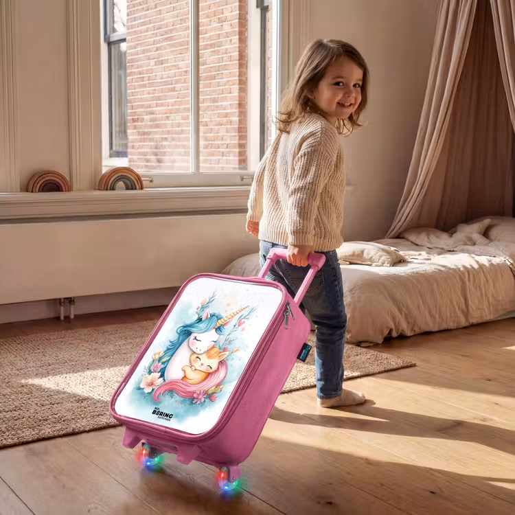 Children's suitcase - Pink - Unicorn with blue mane and orange kitten — 2