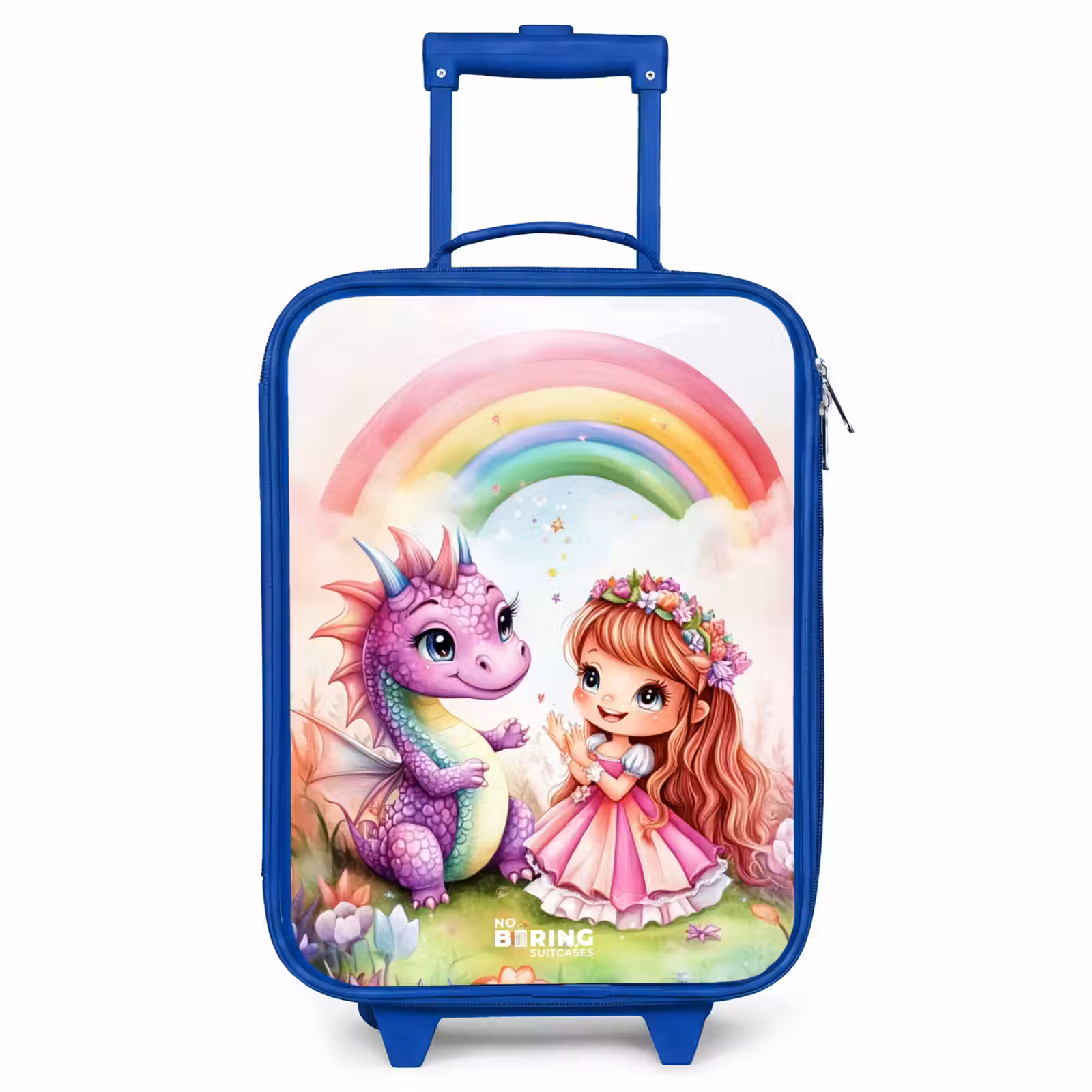 Children's suitcase - Blue - Girl with purple dragon under rainbow — 1