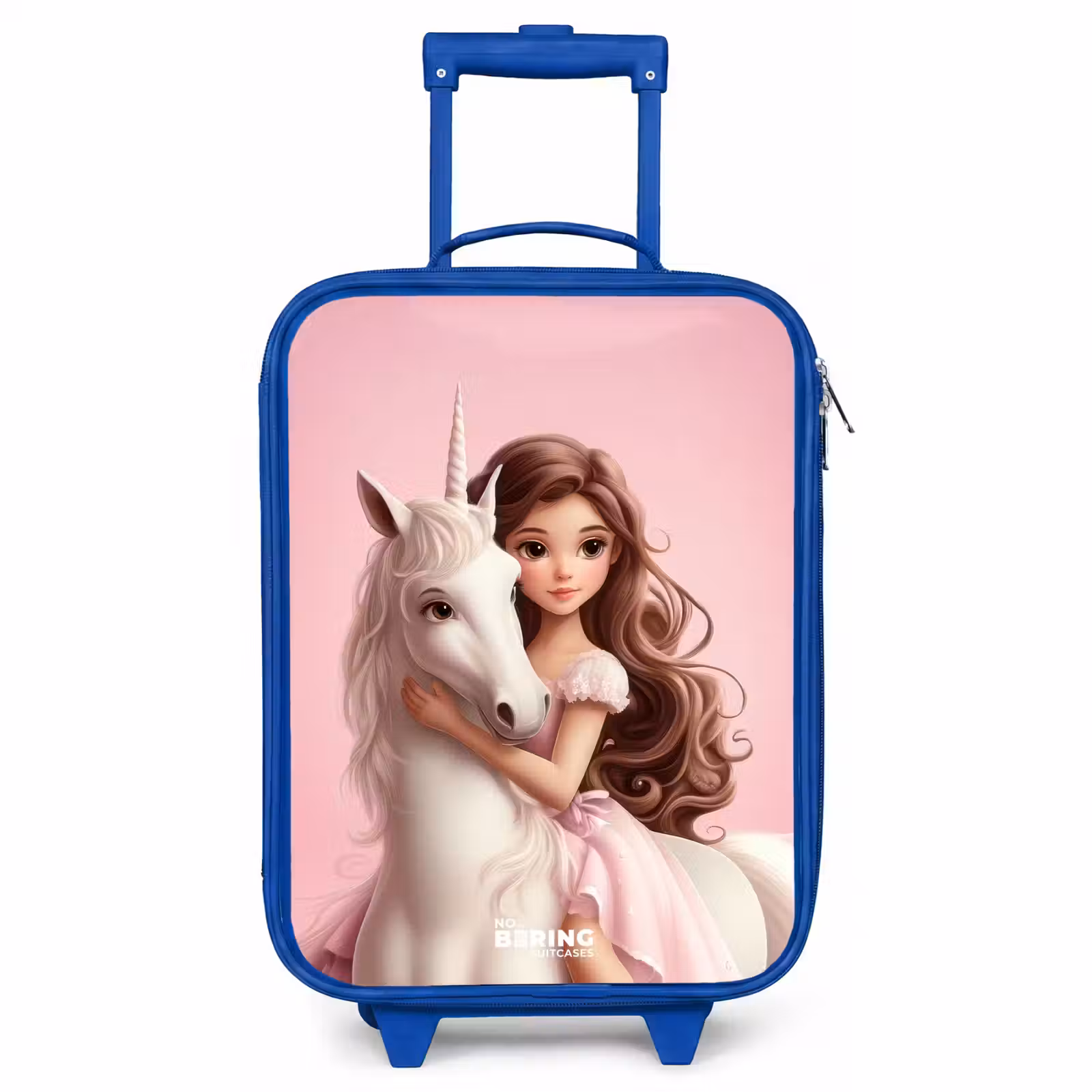 Children's suitcase - Blue - Girl with white unicorn on pink background — 1