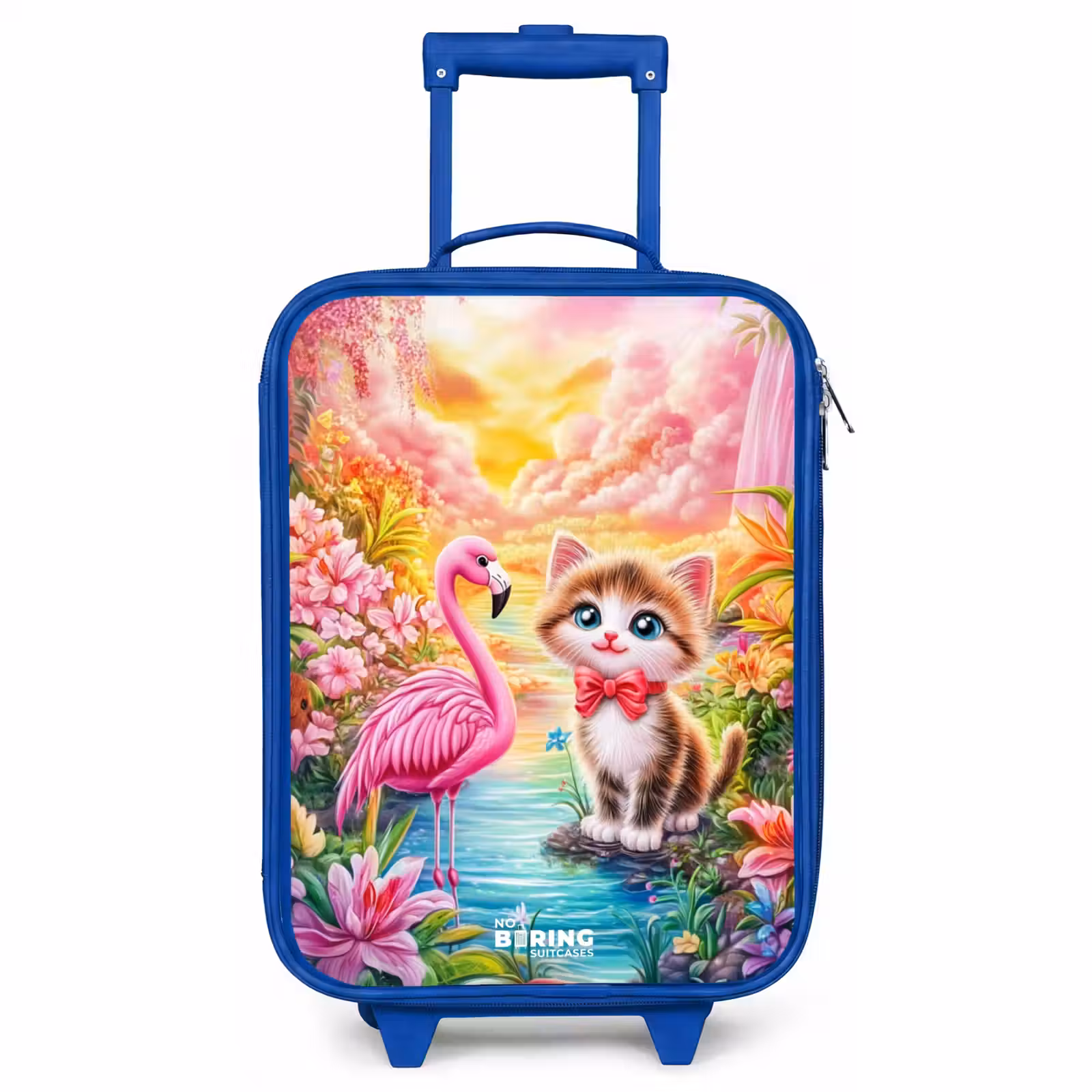 Children's suitcase - Blue - Kitten with flamingo in tropical flower paradise — 1