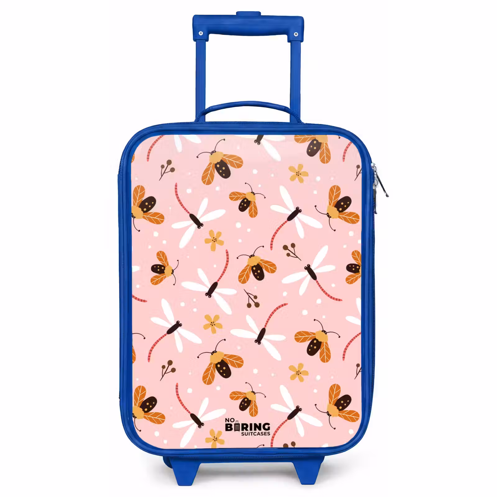 Children's suitcase - Blue - Ladybugs and dragonflies on pink background — 1