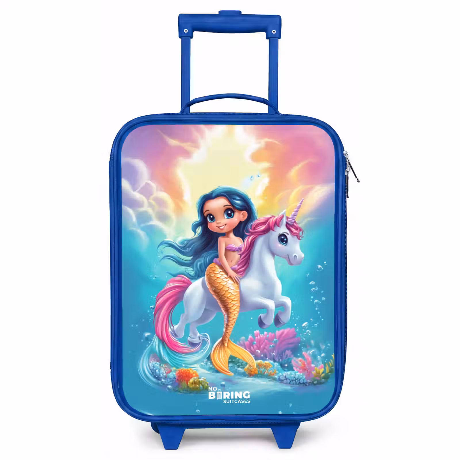 Children's suitcase - Blue - Mermaid with golden tail with a white unicorn — 1