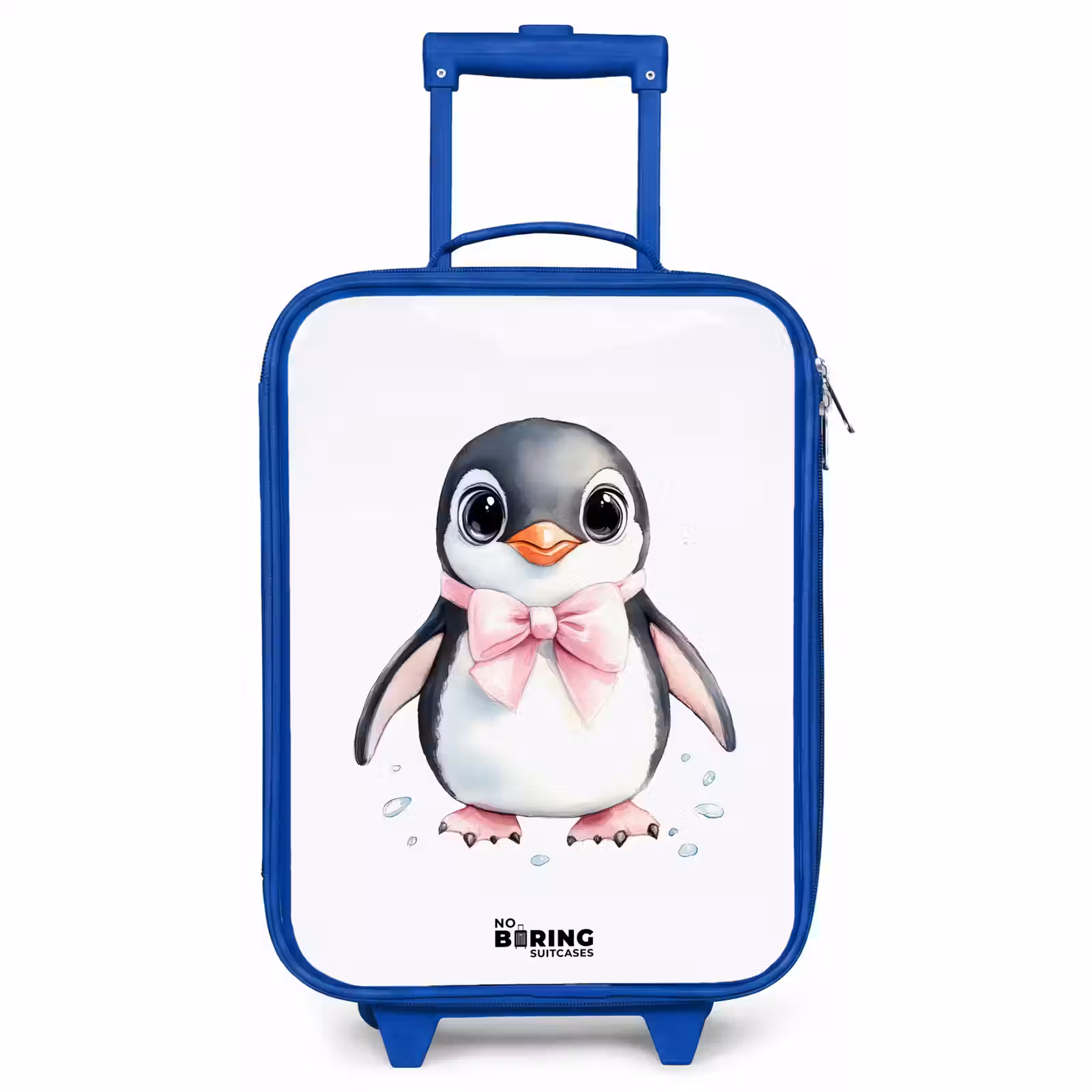 Children's suitcase - Blue - Penguin with pink bow and ice drops — 1
