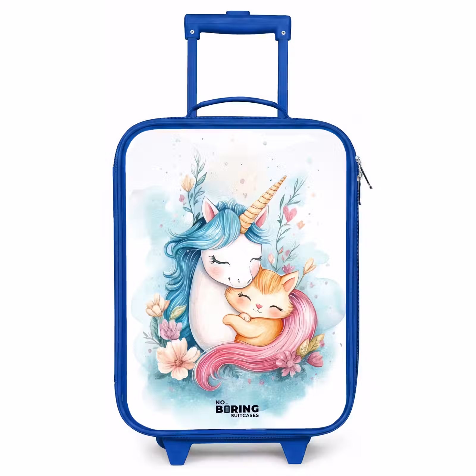 Children's suitcase - Blue - Unicorn with blue mane and orange kitten — 1