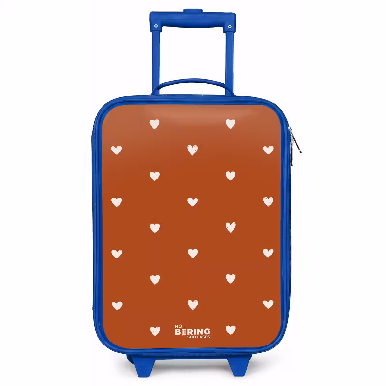 Children's suitcase - Blue - White heart pattern on orange brown background — 1