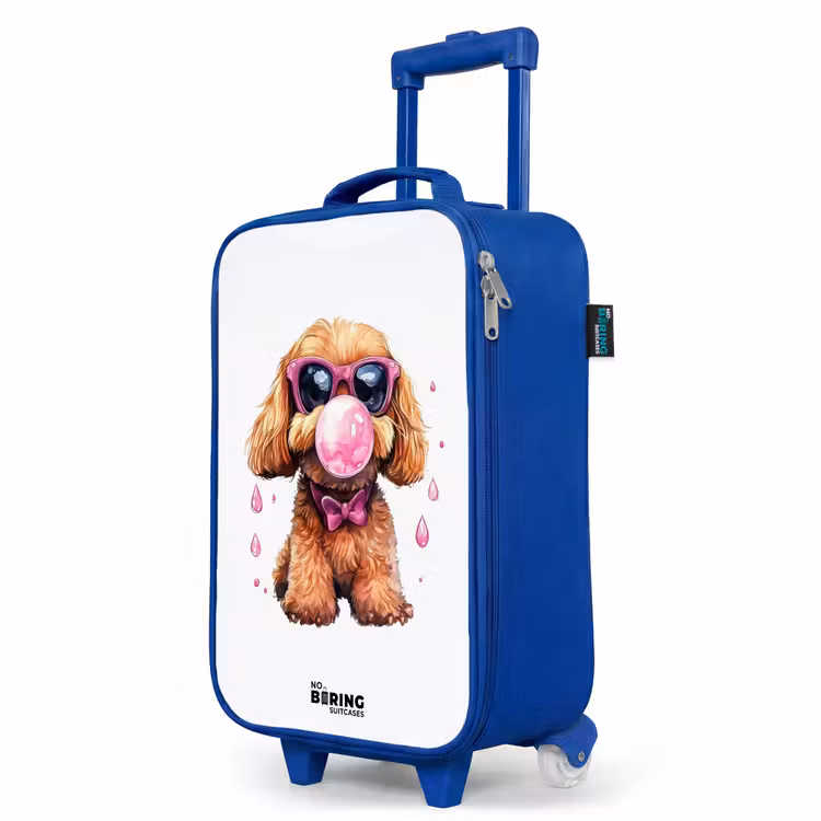 Children's suitcase - Blue - Brown dog with pink glasses and gumball — 5