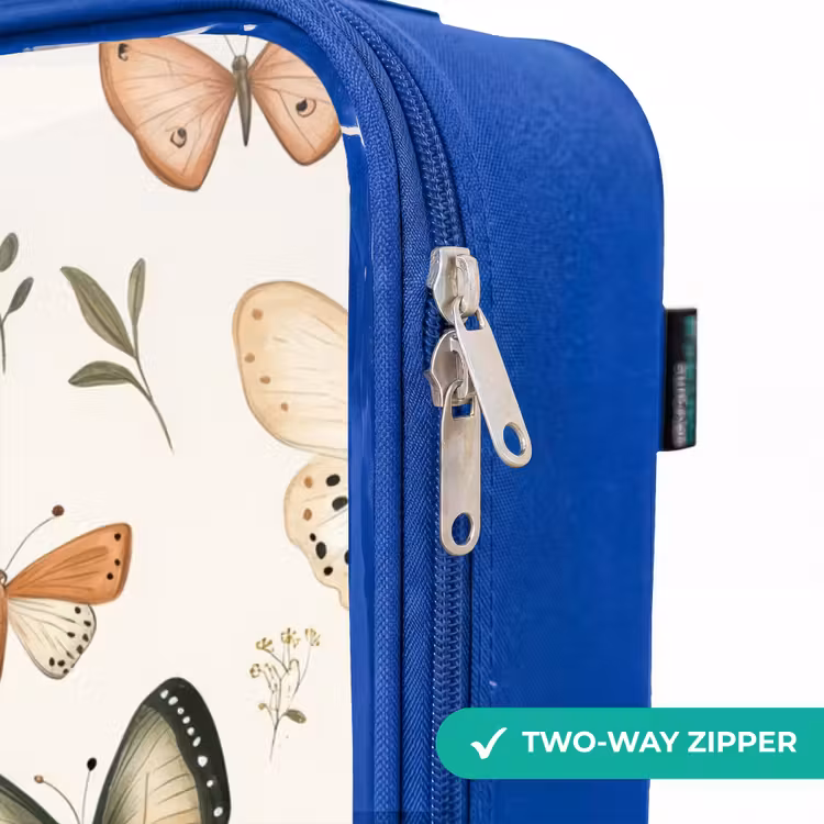 Children's suitcase - Blue - Butterflies in beige and orange tones among green leaves — 6
