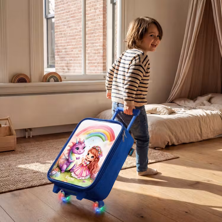 Children's suitcase - Blue - Girl with purple dragon under rainbow — 2