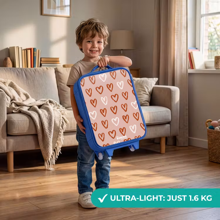 Children's suitcase - Blue - Heart pattern in pink and white — 3