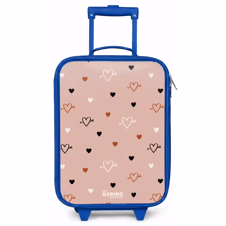 Children's suitcase - Blue - Hearts with arrows in black, white and pink — 1
