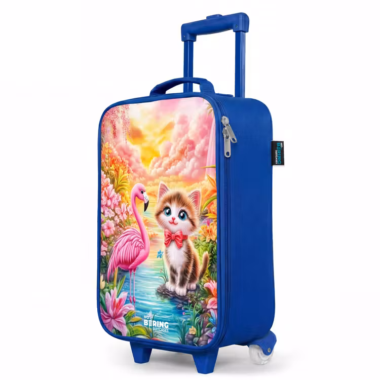 Children's suitcase - Blue - Kitten with flamingo in tropical flower paradise — 5