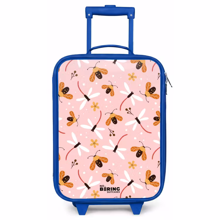 Children's suitcase - Blue - Ladybugs and dragonflies on pink background — 1