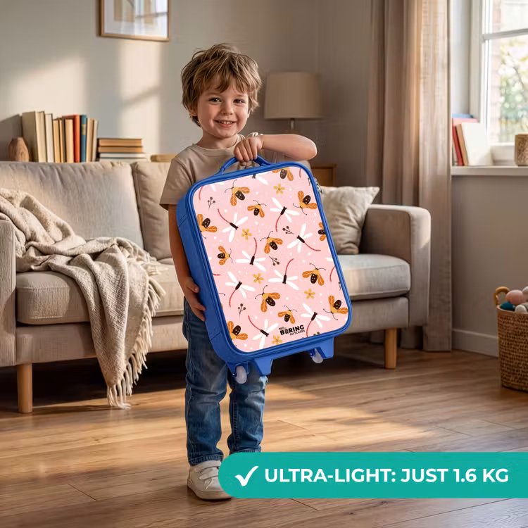 Children's suitcase - Blue - Ladybugs and dragonflies on pink background — 3