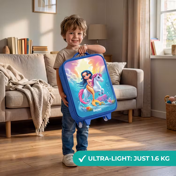 Children's suitcase - Blue - Mermaid with golden tail with a white unicorn — 3