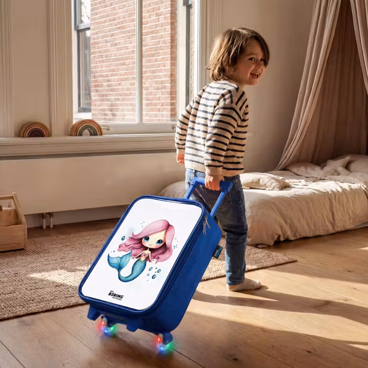 Children's suitcase - Blue - Mermaid with pink hair and blue tail among bubbles — 2