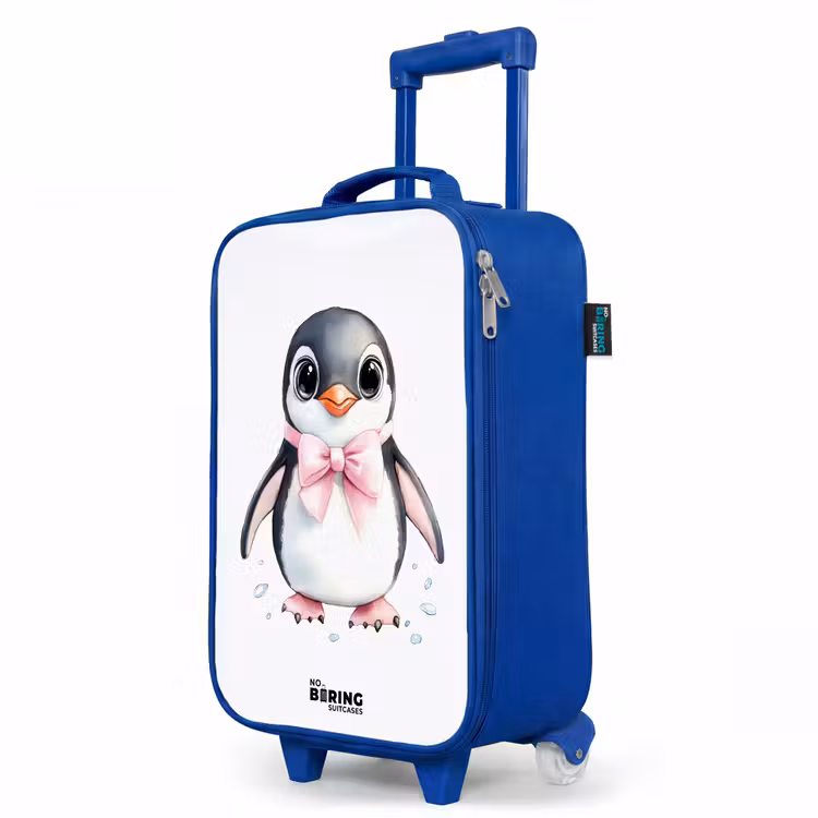 Children's suitcase - Blue - Penguin with pink bow and ice drops — 5