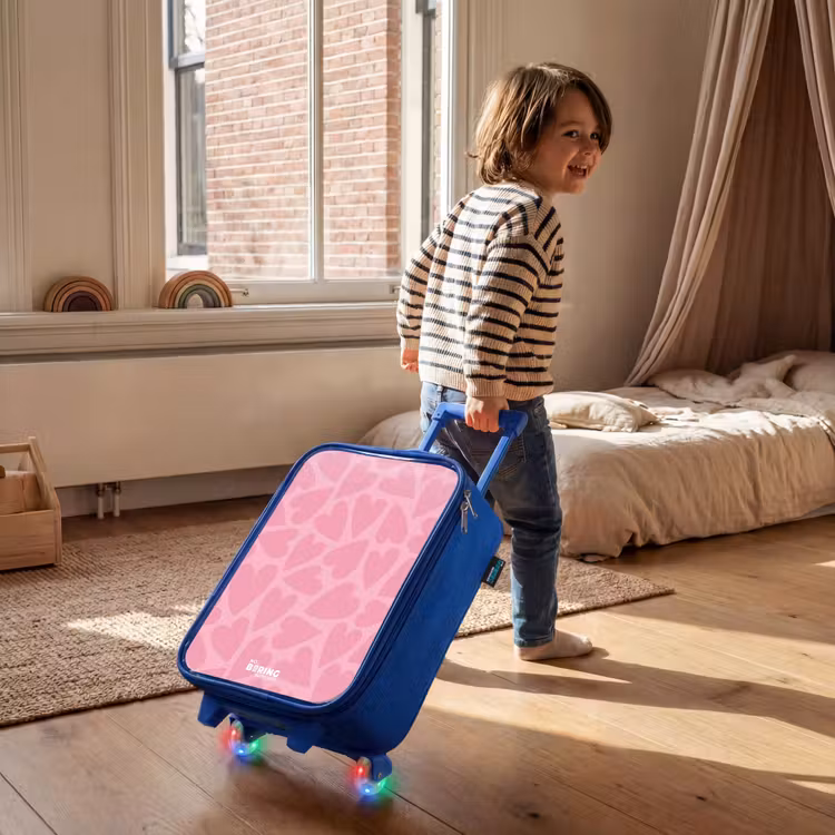 Children's suitcase - Blue - Pink hearts pattern — 2