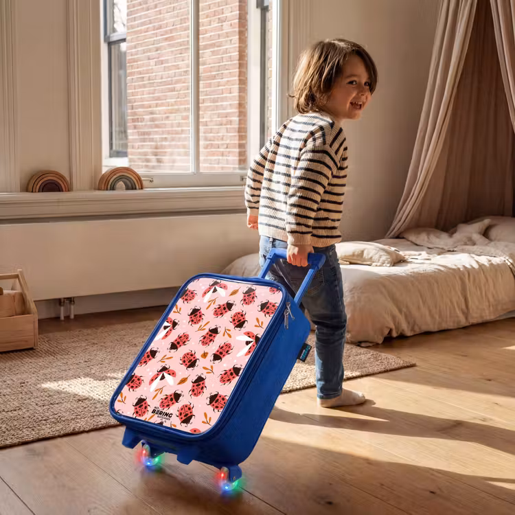 Children's suitcase - Blue - Red ladybugs on pink background — 2