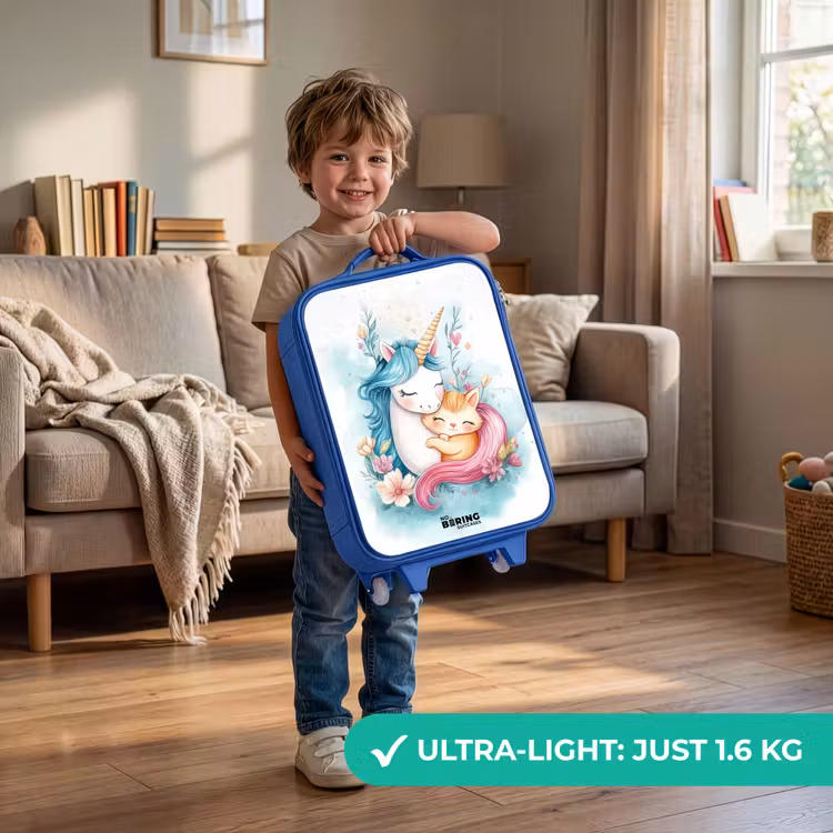 Children's suitcase - Blue - Unicorn with blue mane and orange kitten — 3